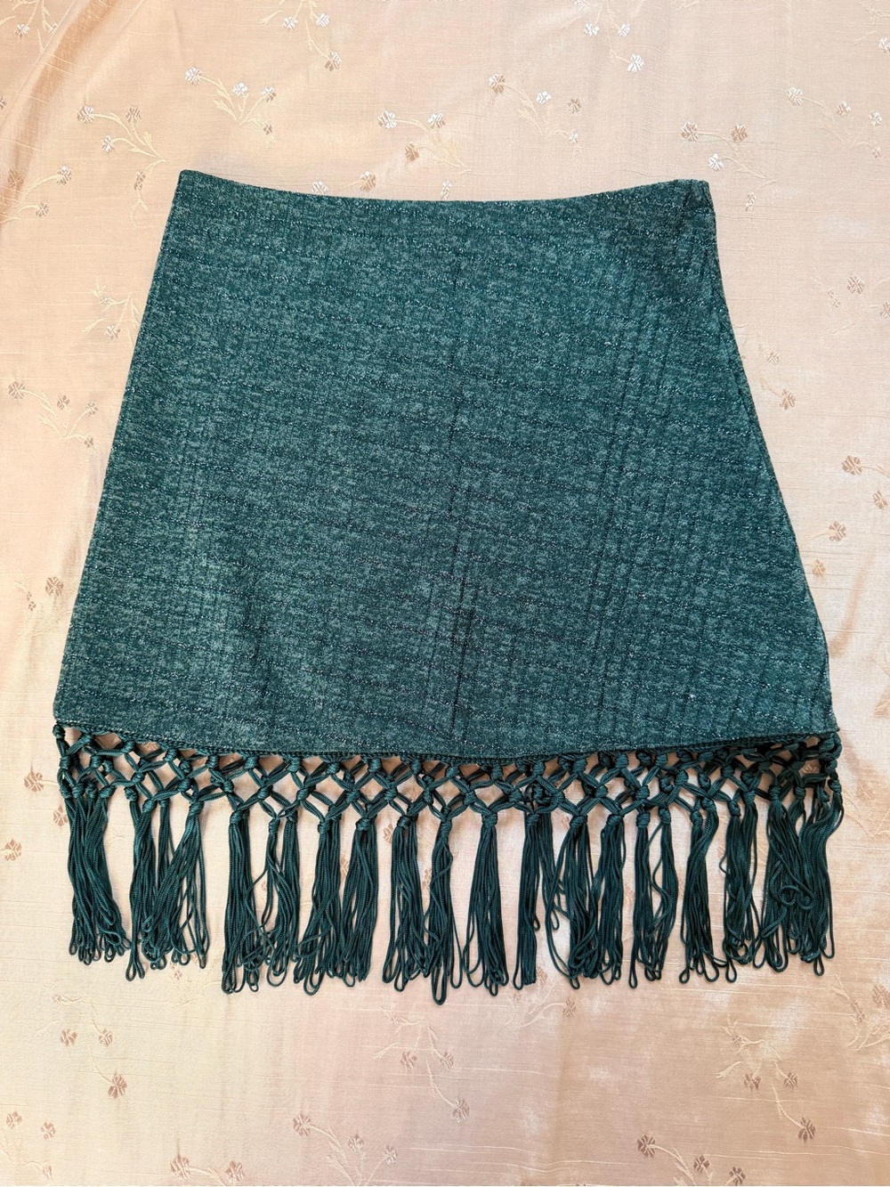 Dark Teal Fringe Knit Mini Skirt